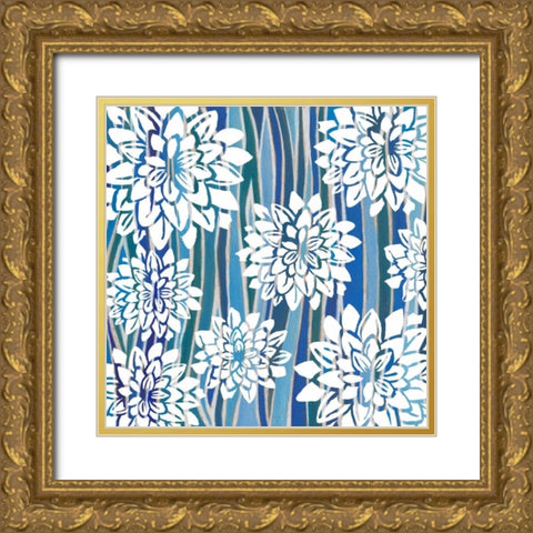Striped Dahlias I Gold Ornate Wood Framed Art Print with Double Matting by Popp, Grace