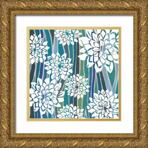 Striped Dahlias II Gold Ornate Wood Framed Art Print with Double Matting by Popp, Grace