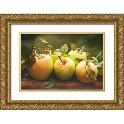 Jills Green Apples II Gold Ornate Wood Framed Art Print with Double Matting by Perry, Rachel