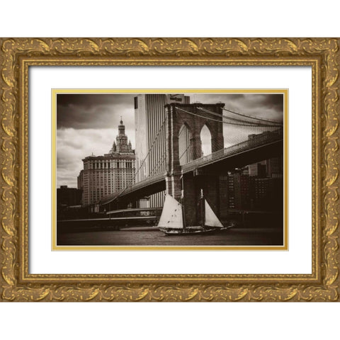 The Sailboat and the Bridge Gold Ornate Wood Framed Art Print with Double Matting by Brooknam, John