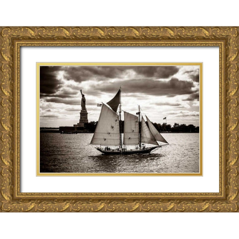 The Clipper and the Liberty Gold Ornate Wood Framed Art Print with Double Matting by Brooknam, John