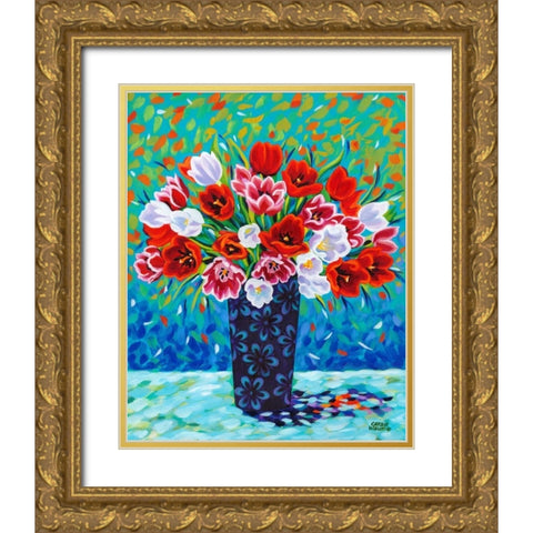 Bouquet Celebration I Gold Ornate Wood Framed Art Print with Double Matting by Vitaletti, Carolee