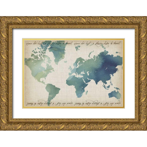 Watercolor World Map Gold Ornate Wood Framed Art Print with Double Matting by Popp, Grace