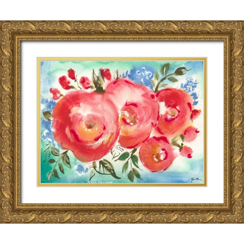 Bed of Roses I Gold Ornate Wood Framed Art Print with Double Matting by Minasian, Julia