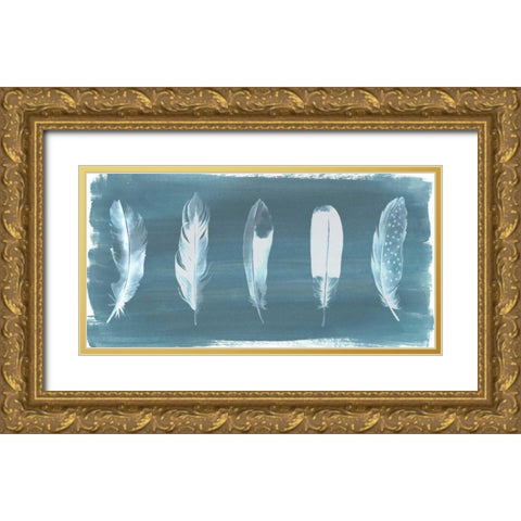 Feathers on Dusty Teal I Gold Ornate Wood Framed Art Print with Double Matting by Popp, Grace