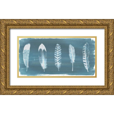 Feathers on Dusty Teal II Gold Ornate Wood Framed Art Print with Double Matting by Popp, Grace
