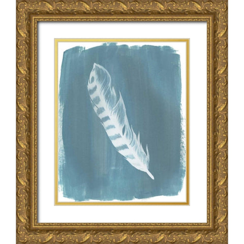 Feathers on Dusty Teal IV Gold Ornate Wood Framed Art Print with Double Matting by Popp, Grace