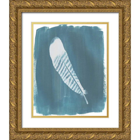 Feathers on Dusty Teal VI Gold Ornate Wood Framed Art Print with Double Matting by Popp, Grace
