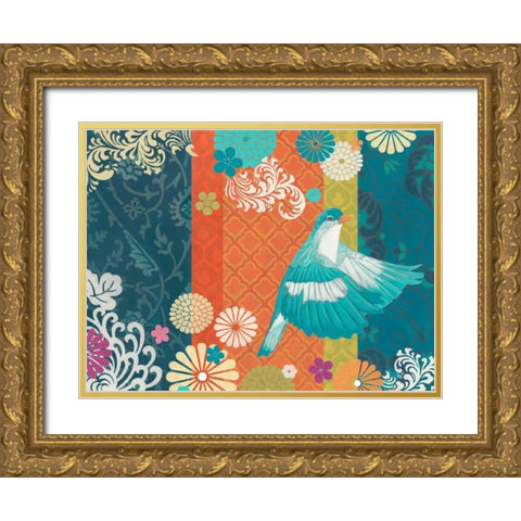 Floral Flight I Gold Ornate Wood Framed Art Print with Double Matting by Vess, June Erica