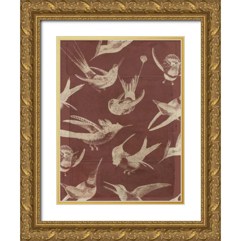 Bird Pattern VI Gold Ornate Wood Framed Art Print with Double Matting by Goldberger, Jennifer
