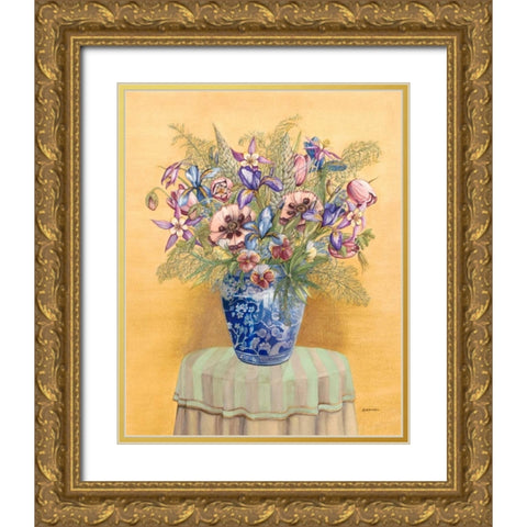 Bouquet in Asian Vase II Gold Ornate Wood Framed Art Print with Double Matting by Russell, Wendy