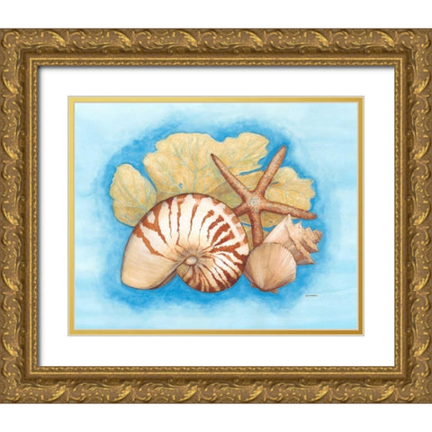 Seashells and Seafan I Gold Ornate Wood Framed Art Print with Double Matting by Russell, Wendy