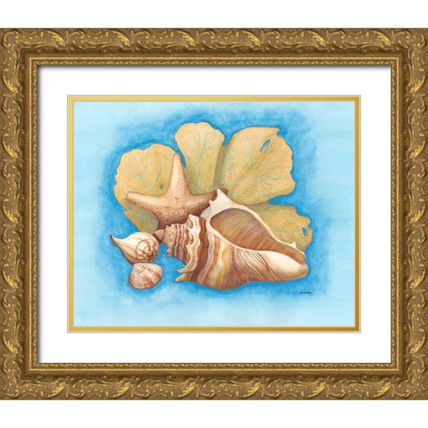 Seashells and Seafan II Gold Ornate Wood Framed Art Print with Double Matting by Russell, Wendy