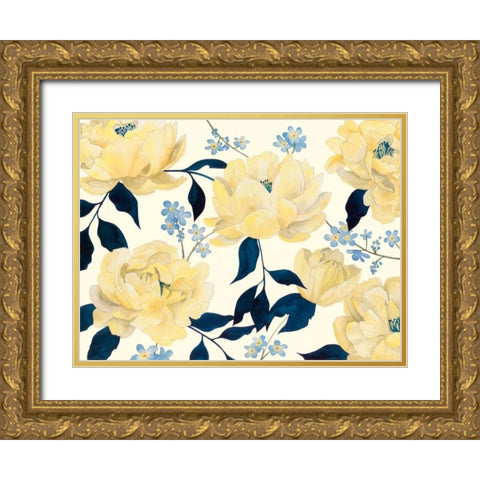 Fleurs Dor et Bleu I Gold Ornate Wood Framed Art Print with Double Matting by Popp, Grace