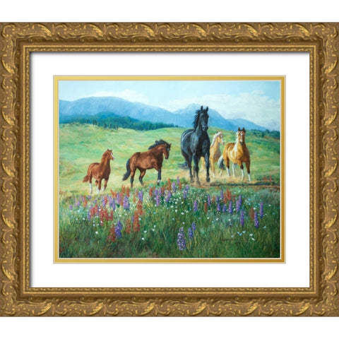 Wildflower Trail Gold Ornate Wood Framed Art Print with Double Matting by Goldrick, Claire