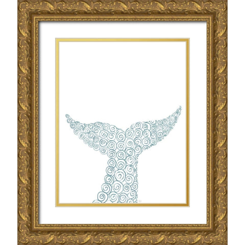 Swirly Whale Tail Gold Ornate Wood Framed Art Print with Double Matting by Fab Funky