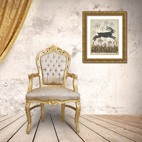 Country Lane Hare 4 - Earth Gold Ornate Wood Framed Art Print with Double Matting by Fab Funky