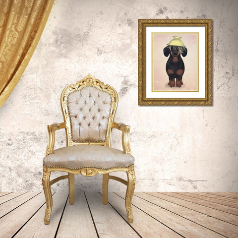 Dachshund Colander Gold Ornate Wood Framed Art Print with Double Matting by Fab Funky