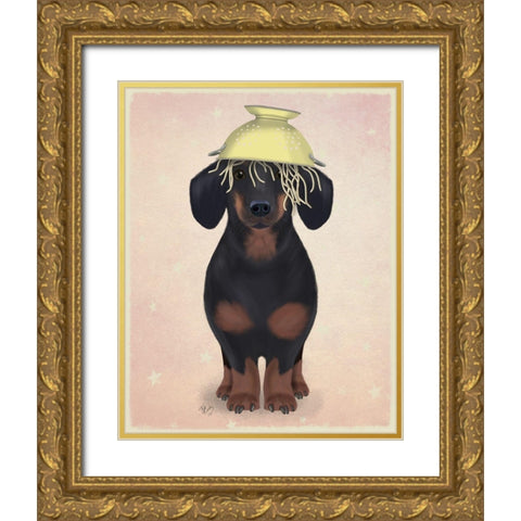 Dachshund Colander Gold Ornate Wood Framed Art Print with Double Matting by Fab Funky