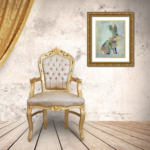 Fantastic Florals Hare-Sitting Gold Ornate Wood Framed Art Print with Double Matting by Fab Funky