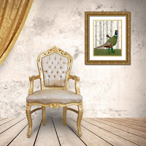 Pheasant Shooting Party 2 Gold Ornate Wood Framed Art Print with Double Matting by Fab Funky