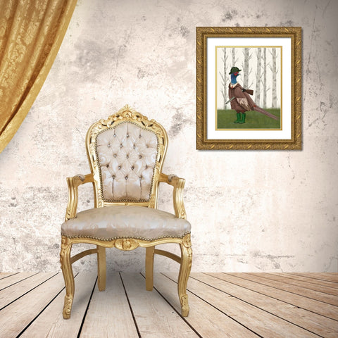 Pheasant Shooting Party 5 Gold Ornate Wood Framed Art Print with Double Matting by Fab Funky