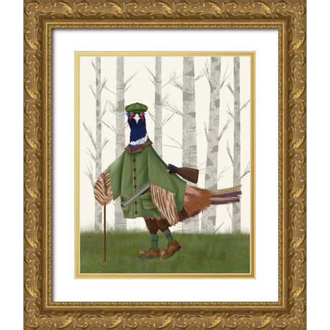 Pheasant Shooting Party 6 Gold Ornate Wood Framed Art Print with Double Matting by Fab Funky