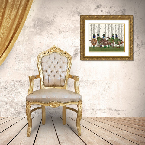 Pheasant Shooting Party Group 3 Gold Ornate Wood Framed Art Print with Double Matting by Fab Funky