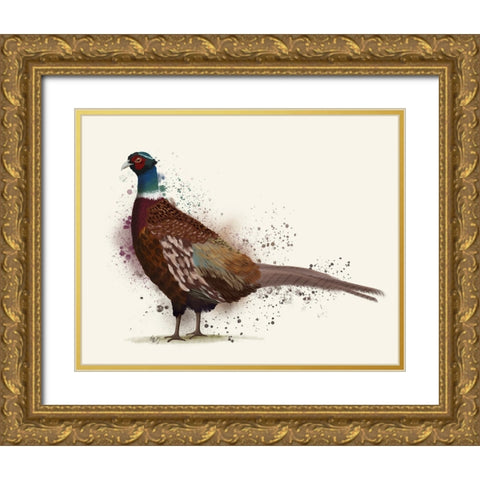 Pheasant Splash 1 Gold Ornate Wood Framed Art Print with Double Matting by Fab Funky
