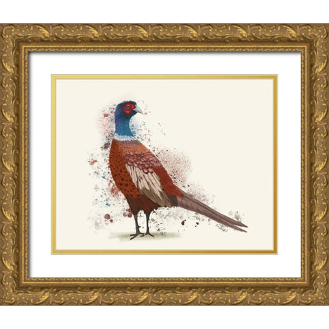 Pheasant Splash 5 Gold Ornate Wood Framed Art Print with Double Matting by Fab Funky