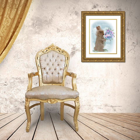 Bunny Bouquet 1 Gold Ornate Wood Framed Art Print with Double Matting by Fab Funky