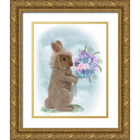 Bunny Bouquet 1 Gold Ornate Wood Framed Art Print with Double Matting by Fab Funky