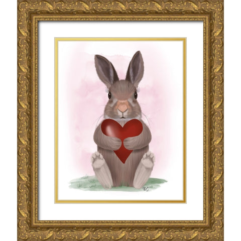Bunny Heart Hug Gold Ornate Wood Framed Art Print with Double Matting by Fab Funky
