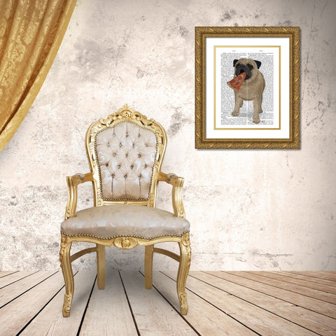 Pug Pizza 1 Book Print Gold Ornate Wood Framed Art Print with Double Matting by Fab Funky
