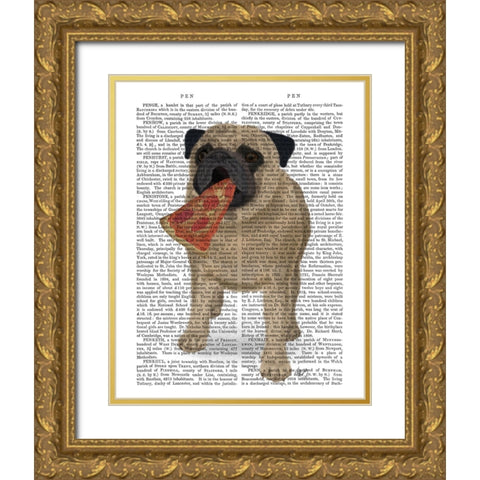 Pug Pizza 1 Book Print Gold Ornate Wood Framed Art Print with Double Matting by Fab Funky