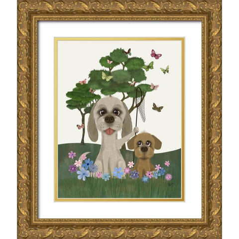 Bebe-Butterfly Hunt Gold Ornate Wood Framed Art Print with Double Matting by Fab Funky