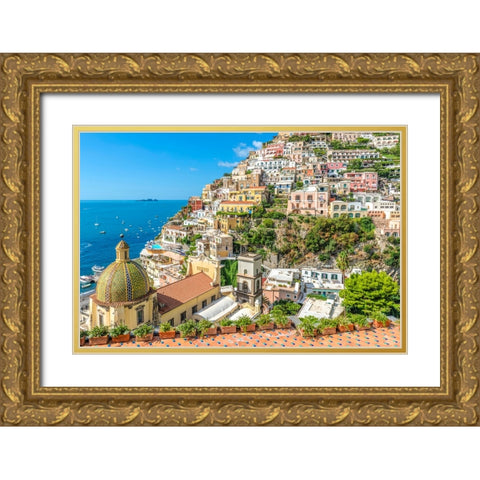 Positano, Amalfi Coast, Salerno, Campania, Italy Gold Ornate Wood Framed Art Print with Double Matting by Delimont, Danita