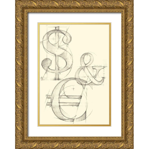 Office Sketches Collection C Gold Ornate Wood Framed Art Print with Double Matting by Harper, Ethan