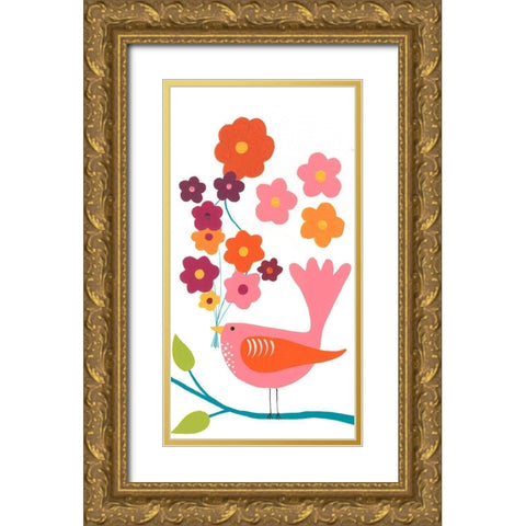 Cute Birds Collection B Gold Ornate Wood Framed Art Print with Double Matting by Moore, Regina