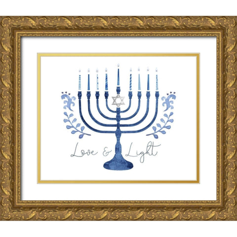 Indigo Hanukkah Collection A Gold Ornate Wood Framed Art Print with Double Matting by Borges, Victoria