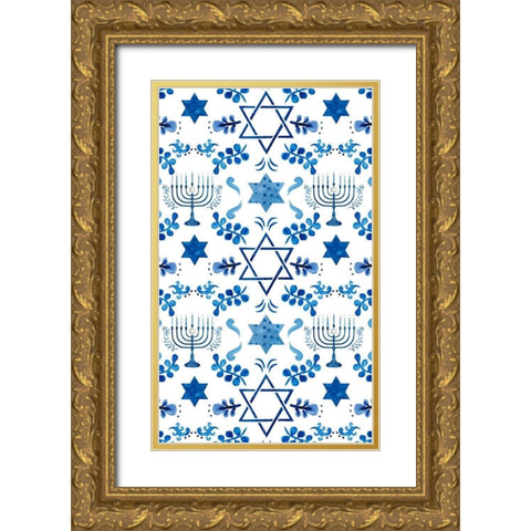 Indigo Hanukkah Collection E Gold Ornate Wood Framed Art Print with Double Matting by Borges, Victoria