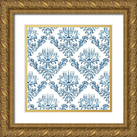 Indigo Hanukkah Collection F Gold Ornate Wood Framed Art Print with Double Matting by Borges, Victoria