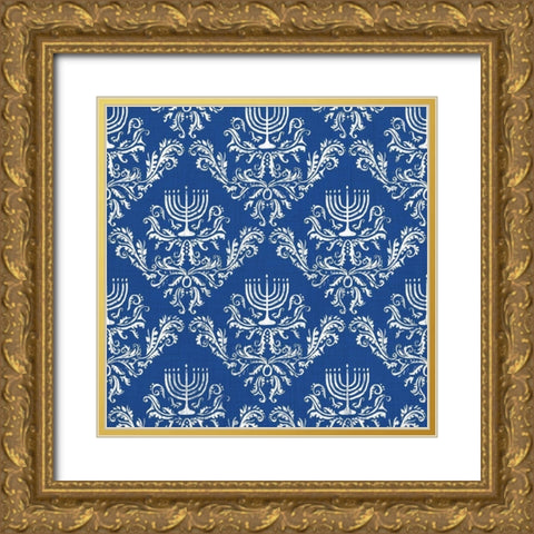 Indigo Hanukkah Collection G Gold Ornate Wood Framed Art Print with Double Matting by Borges, Victoria