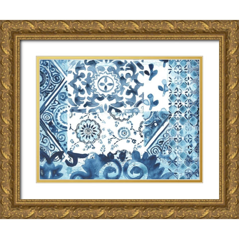 Indigo Sampler Collection A Gold Ornate Wood Framed Art Print with Double Matting by Vess, June Erica