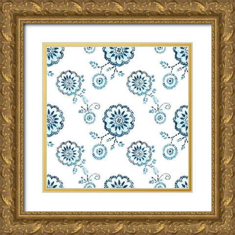 Indigo Sampler Collection H Gold Ornate Wood Framed Art Print with Double Matting by Vess, June Erica