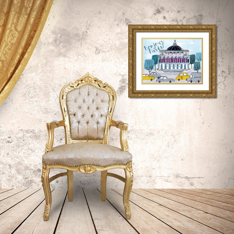 Bonjour Paris Collection A Gold Ornate Wood Framed Art Print with Double Matting by Wang, Melissa