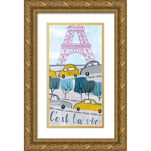 Bonjour Paris Collection B Gold Ornate Wood Framed Art Print with Double Matting by Wang, Melissa