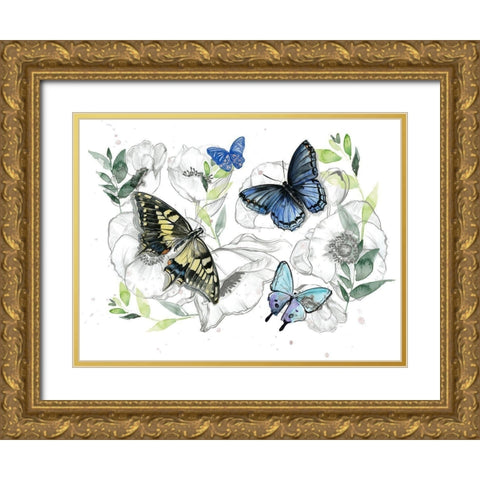 Watercolor Butterfly Collection A Gold Ornate Wood Framed Art Print with Double Matting by Parker, Jennifer Paxton