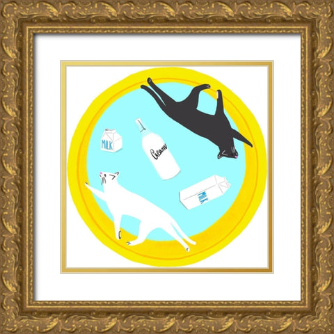 Mod Cats Collection C Gold Ornate Wood Framed Art Print with Double Matting by Blanckslate