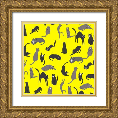 Mod Cats Collection H Gold Ornate Wood Framed Art Print with Double Matting by Blanckslate